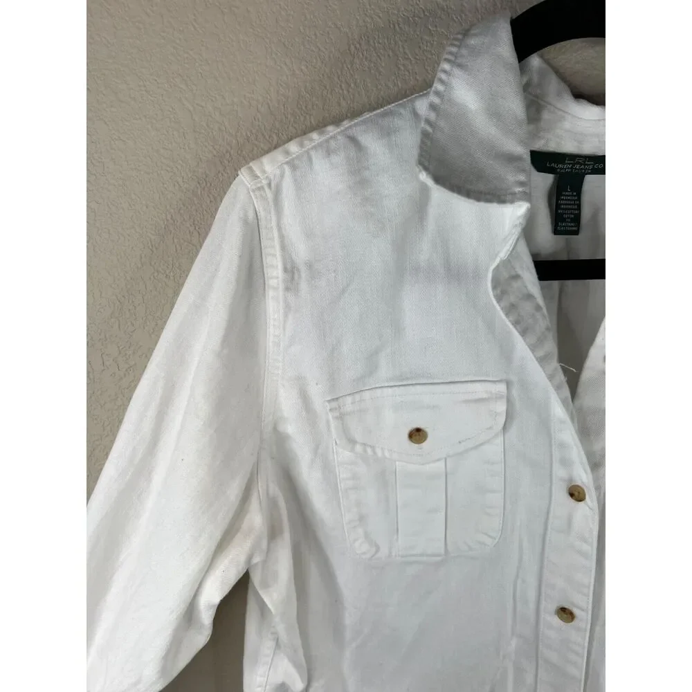 Lauren Jean Co Ralph Lauren White Button-Up Shirt Dress Pockets VTG LRL Classic - Picture 3 of 16